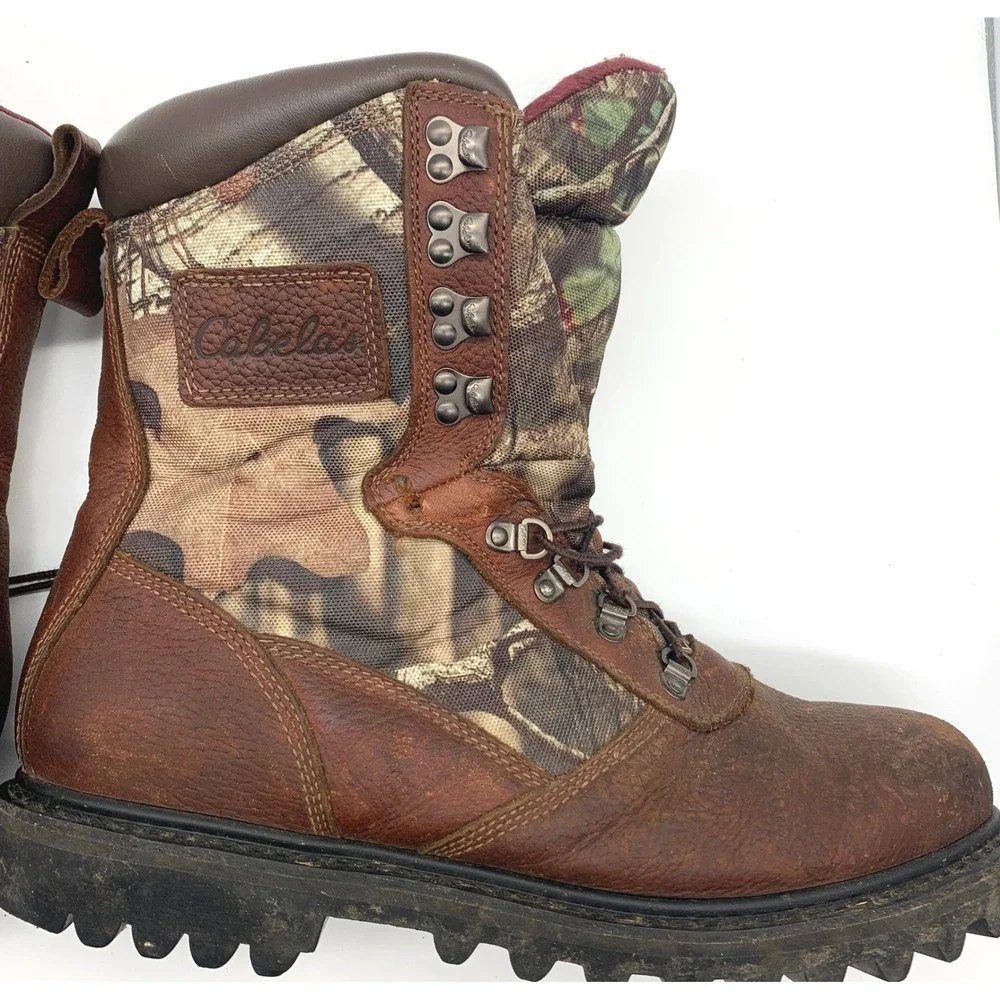 Cabela's Hunting Boots Mens 13EE Brown Camo Leather Lace Up Lug Sole‎ 81-4056